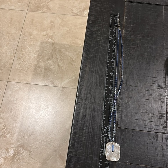 VTG Silver Pendant Necklace 925 Artisan Tribal Festival  Gemstone Elegant Silver Hammered Pendant Blue Beaded Long Tribal Boho Necklace​
